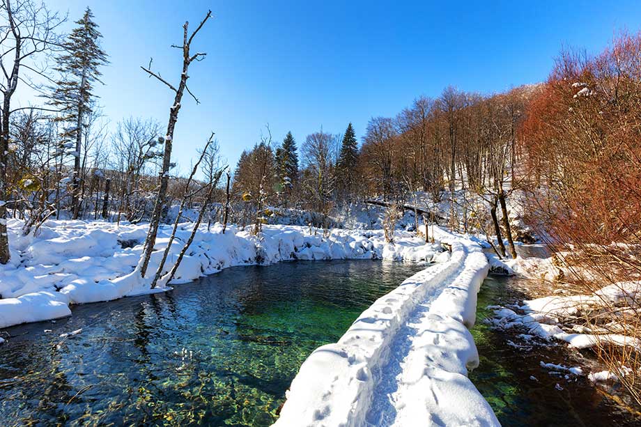Snow in Plitvice Lakes